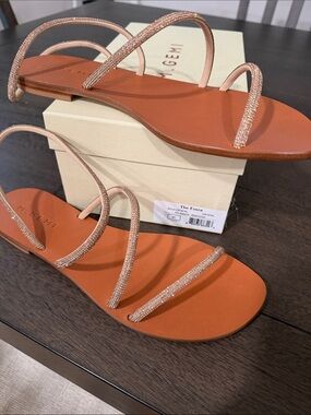 M. Gemi -The Fosca Gold Crystal Strappy Leather Flat Sandals